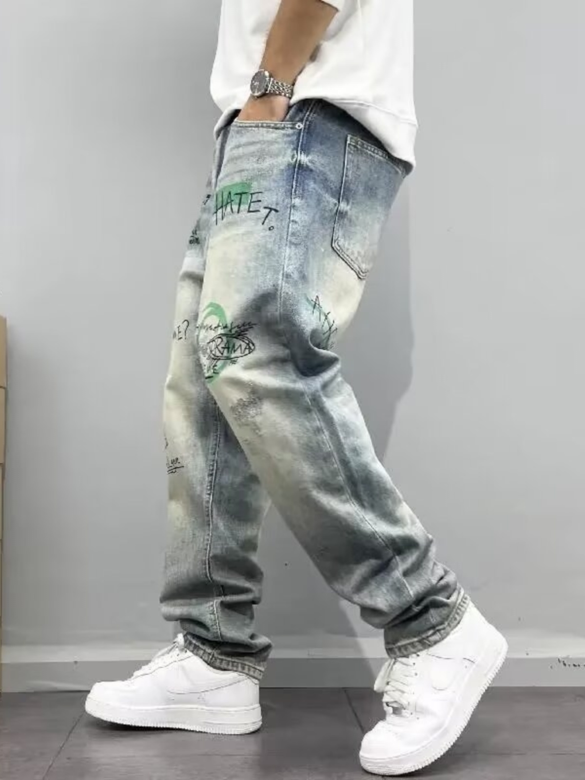 Streetwear Brand Denim - جينز رجالي فضفاض مستقيم الساق بتصميم