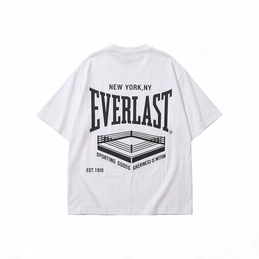 Streetwear Brand Rings - تي شيرت أبيض بطبعة حلبة الملاكمة