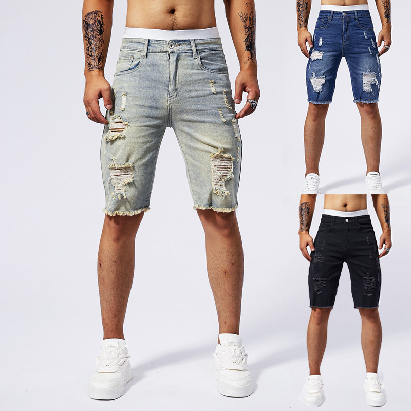 Streetwear Brand Fashion - 2025 صيف جديد الرجال ممزق الدينيم