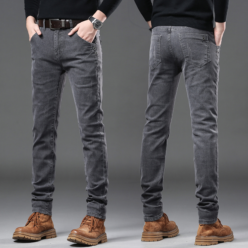 Streetwear Brand Denim - جديد نقي رمادي الكورية جينز ضيق